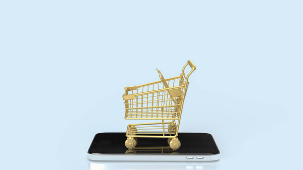 Gold Shopping Cart Mobile Online Marketing Concept Rendering — Stock Photo, Image