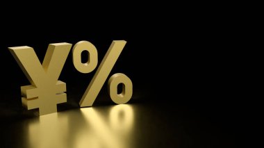 Altın Yen sembolü ve Japonya için yüzde sıfır iş konsepti 3D yorumlama