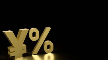 Altın Yen sembolü ve Japonya için yüzde sıfır iş konsepti 3D yorumlama