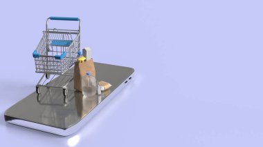 Gıda teslimatı ya da uygulama konsepti için kese kağıdında cep telefonuyla hazırlanır..