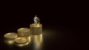 İnsan ve altın sikkeler iş konsepti 3D yorumlama.