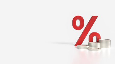 İşletme konsepti için kırmızı yüzde ve madeni paralar 3D görüntüleme.