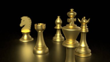 İş Dünyası 3D görüntüleme için Siyah Arkaplan 'da altın satranç