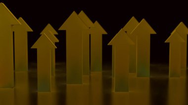 İş Konsepti 3d için siyah arkaplanda Altın Ok