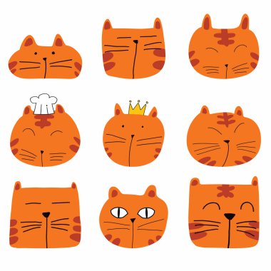 evcil hayvan ya da hayvan konsepti için turuncu kedi çizim paketi.
