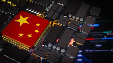 Teknoloji konsepti için pcb tahtasında Çin bayrağı.