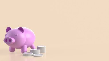 Domuz kumbarası ve madeni paralar kazanç veya tasarruf konsepti 3D oluşturma.