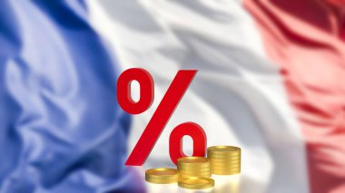  yüzde ve sikkeler Fransa bayrağında 3D görüntüleme. 