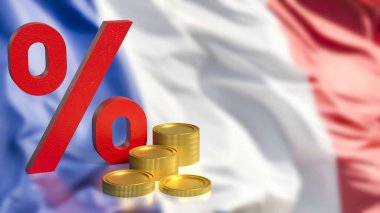  yüzde ve sikkeler Fransa bayrağında 3D görüntüleme. 