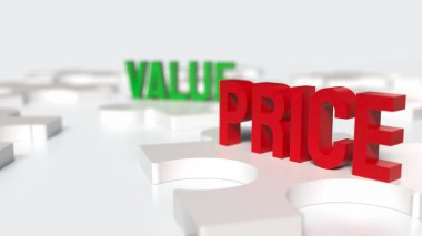 İş konsepti 3D oluşturma için fiyat ve değer metni.