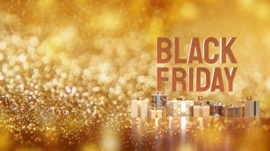 Black Friday metin ve hediye kutusu promosyon veya indirim konsepti 3D oluşturma.