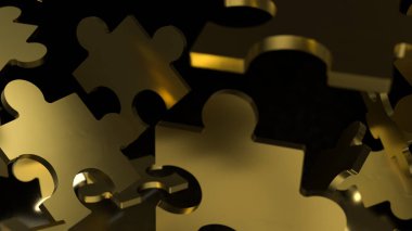  İş veya teknoloji konsepti için Siyah arkaplan üzerine altın yapboz 3D.