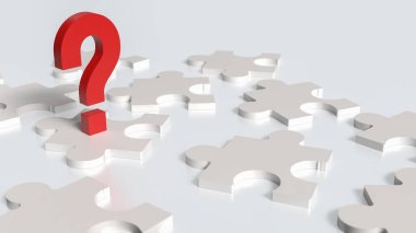 İş Konsepti 3D oluşturma için kırmızı soru işareti ve beyaz yapboz.
