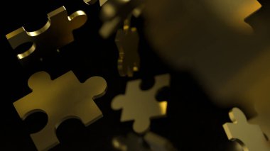  İş veya teknoloji konsepti için Siyah arkaplan üzerine altın yapboz 3D.