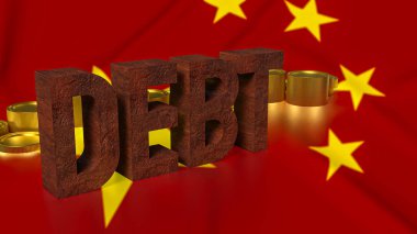 İş Konsepti 3D sunumu için Çin bayrağı üzerine paslı borç metni