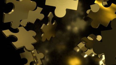  İş veya teknoloji konsepti için Siyah arkaplan üzerine altın yapboz 3D.