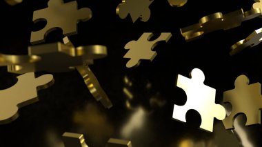  İş veya teknoloji konsepti için Siyah arkaplan üzerine altın yapboz 3D.