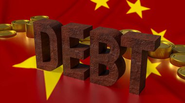 İş Konsepti 3D sunumu için Çin bayrağı üzerine paslı borç metni