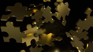  İş veya teknoloji konsepti için Siyah arkaplan üzerine altın yapboz 3D.