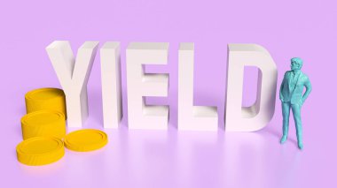 beyaz metin ve işadamı ve verim konsepti 3D oluşturma için madeni paralar.