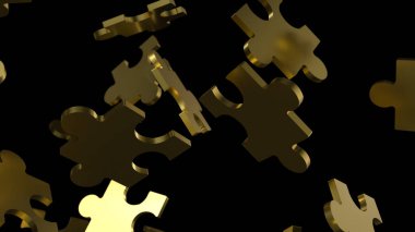  İş veya teknoloji konsepti için Siyah arkaplan üzerine altın yapboz 3D.