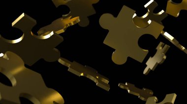  İş veya teknoloji konsepti için Siyah arkaplan üzerine altın yapboz 3D.