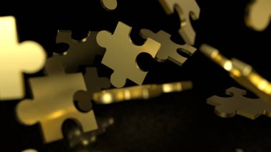  İş veya teknoloji konsepti için Siyah arkaplan üzerine altın yapboz 3D.