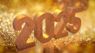 Yeni yıl ya da kutlama konsepti 3D yorumlama için altın 2025 numara.