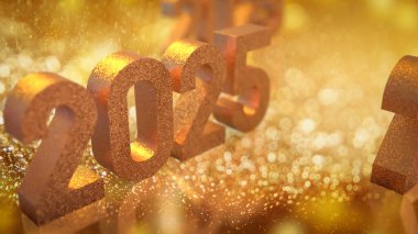 Yeni yıl ya da kutlama konsepti 3D yorumlama için altın 2025 numara.