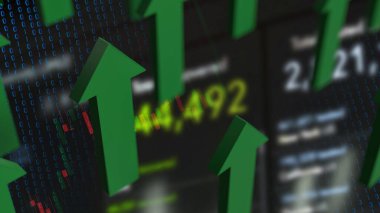 İş arkaplanındaki yeşil ok 3d oluşturma.