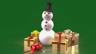 Noel için kardan adam ve hediye kutusu ya da 3D sunum konsepti.