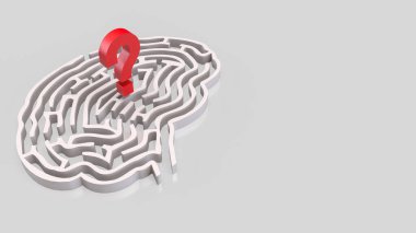 Beyaz Beyin labirenti ve bilim ya da yaratıcı kavram 3D sunumu için soru işareti.