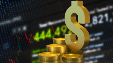 İş konsepti 3D oluşturma için altın dolar sembolü.