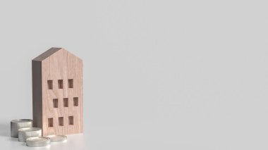 Mülk veya yatırım konsepti için ev ve madeni paralar 3D görüntüleme.