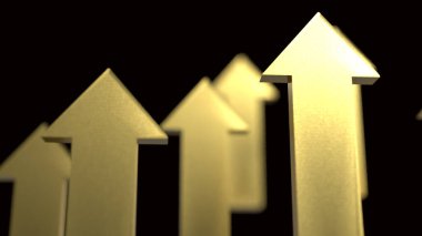 Siyah arkaplandaki altın ok 3d oluşturma.