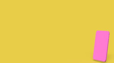 Aşk uygulamaları konsepti 3D görüntüleme için sarı arka planda pembe mobil.