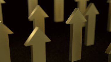 Siyah arkaplandaki altın ok 3d oluşturma.