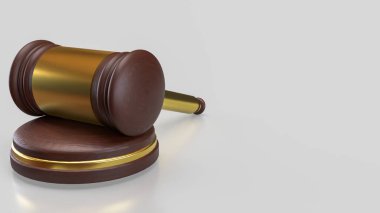 Kanun konsepti için beyaz arkaplan üzerine tahta çekiç.