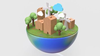 Dünyanın yarısındaki ekolojik kavram 3D oluşturma ortamı.