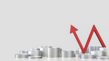 İş konsepti için kırmızı ok ve madeni paralar 3D yorumlama