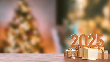 2025 numara ve bayram konsepti 3D sunumu için hediye kutusu