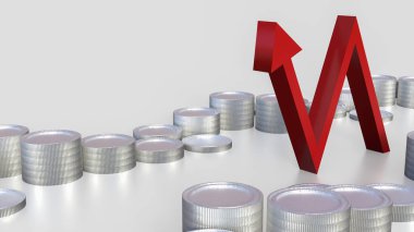 İş konsepti için kırmızı ok ve madeni paralar 3D yorumlama