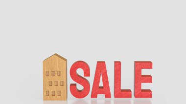 Wood house and red sale for property or building concept 3d rendering. clipart