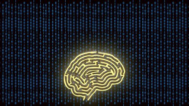 Dijital arkaplanda Altın Beyin Labirenti 3D görüntüleme.