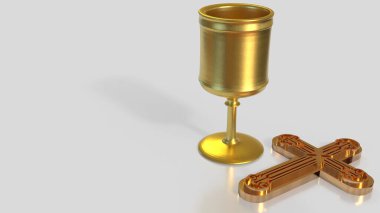 Kutsal Kase ve Haç Dini kavram 3D yorumlama.