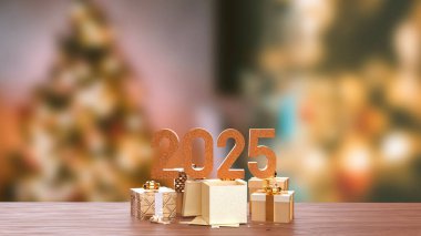 2025 numara ve bayram konsepti 3D sunumu için hediye kutusu