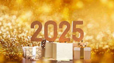 2025 numara ve bayram konsepti 3D sunumu için hediye kutusu