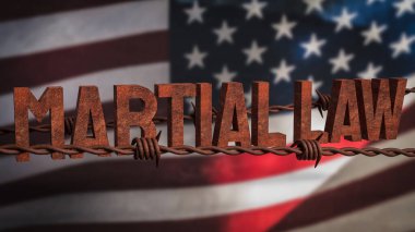 Martial law and barbed wire on USA flag for Background concept 3d rendering clipart