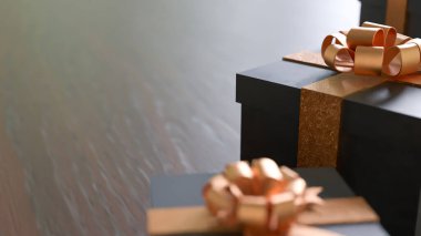 Kutlama ya da tatil konsepti için siyah hediye kutusu 3D görüntüleme.