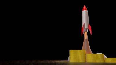 İş için roket ve madeni paralar ya da 3B tasarım konseptini başlat.